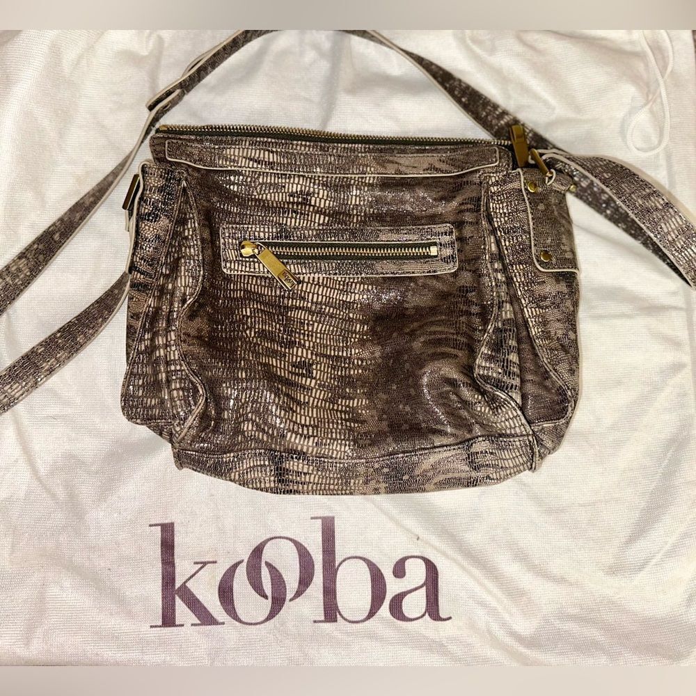 Kooba Faux Lizard Skin Crossbody Bag with Distressed Bronze Hardware